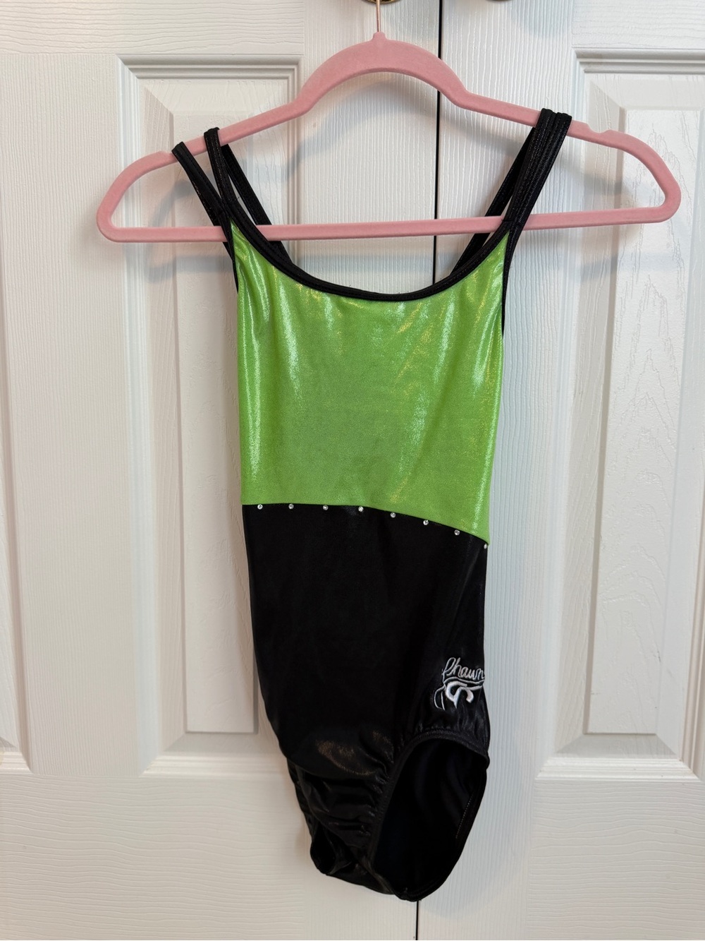 Shawn Johnson GK Green and Black Metallic Gymnastics Leotard